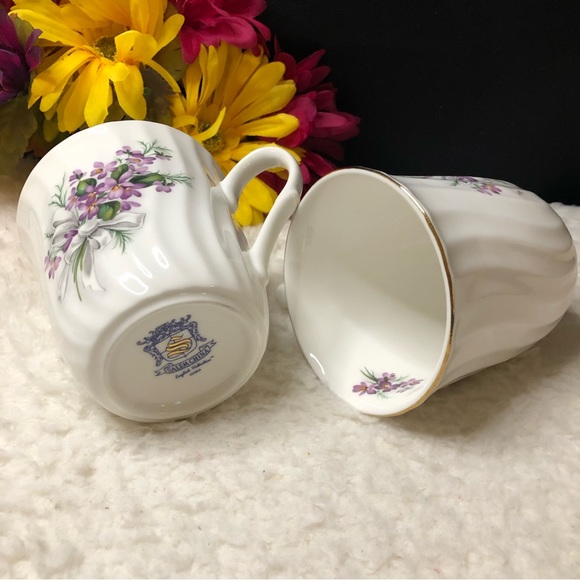 Set Of 2 Vintage Salem China English Collection Floral Gold Trim Ribbed Mugs - Picture 13 of 14